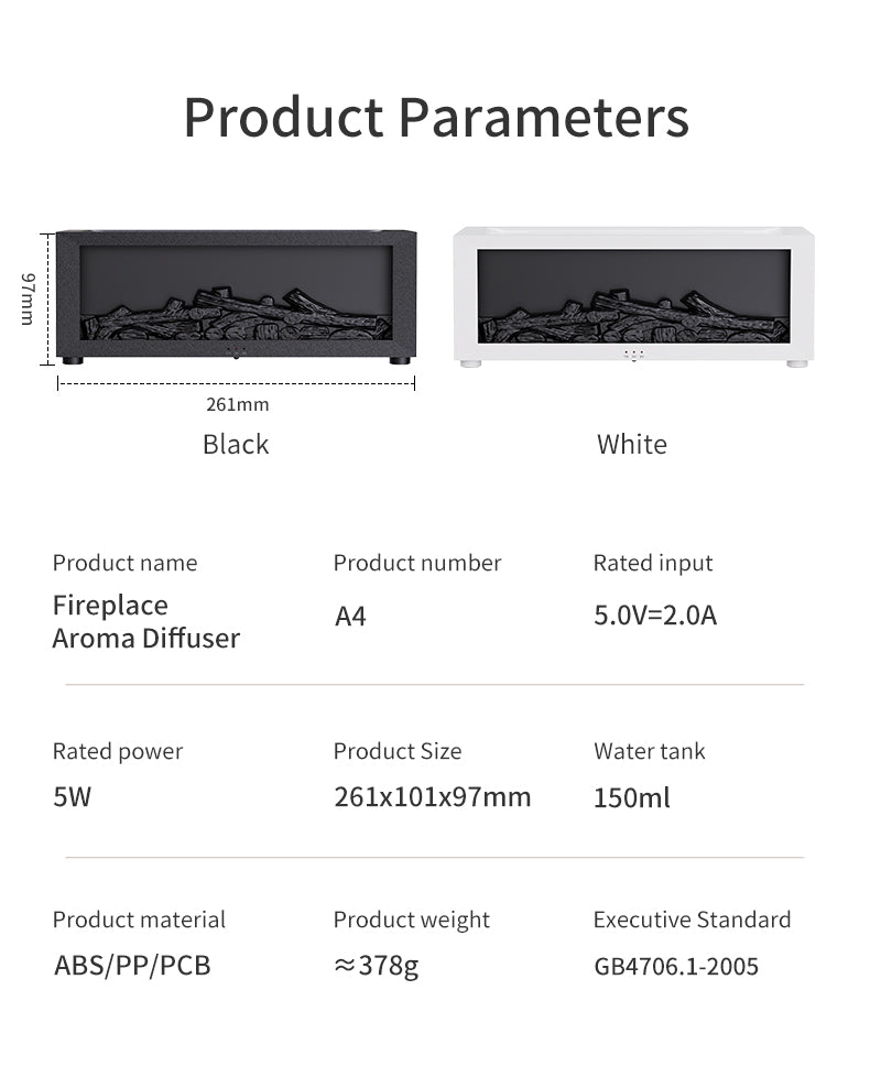 Flame effect aromatherapy diffuser parameters and specifications