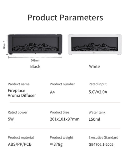 Flame effect aromatherapy diffuser parameters and specifications