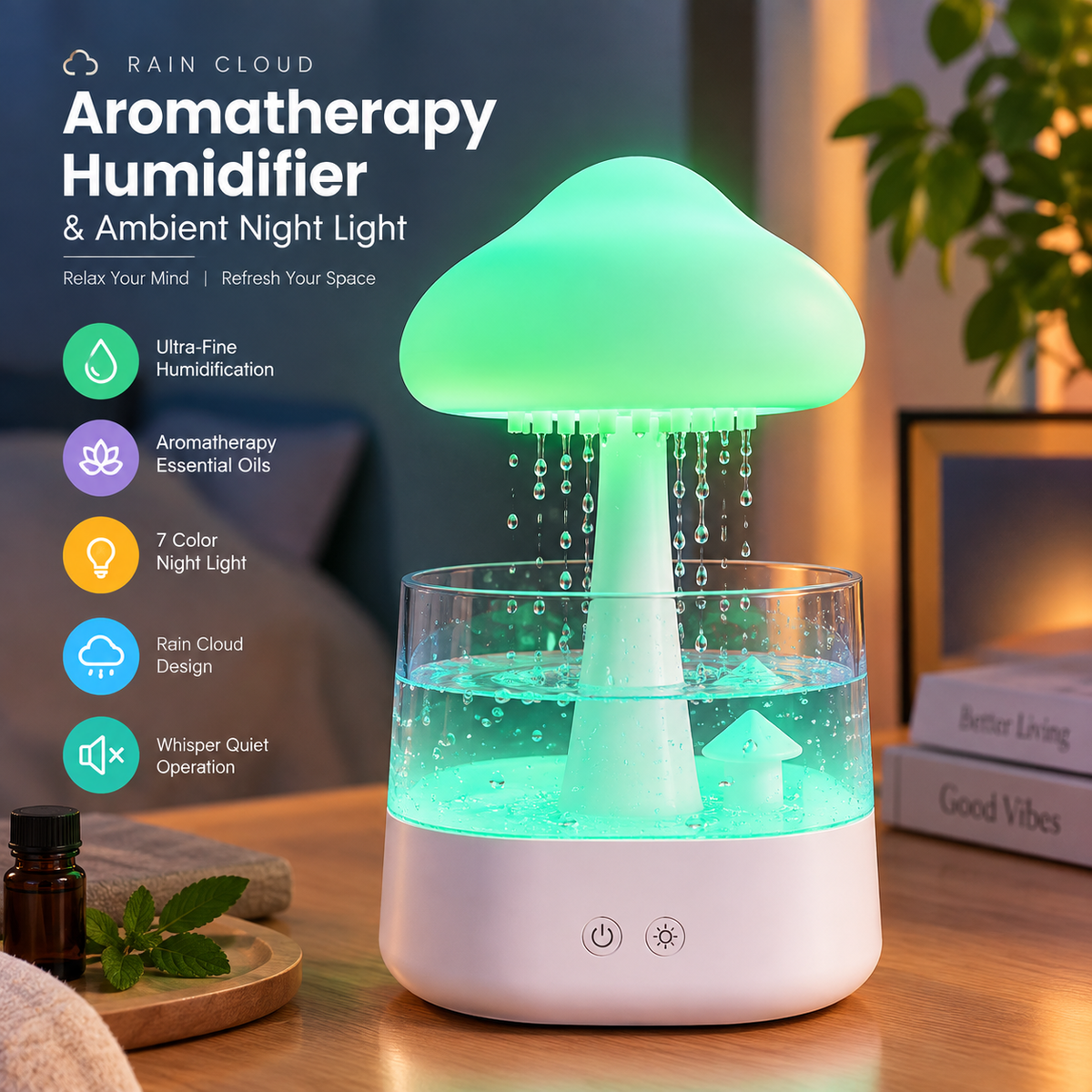 Rain Cloud Aromatherapy Humidifier & Ambient Night Light