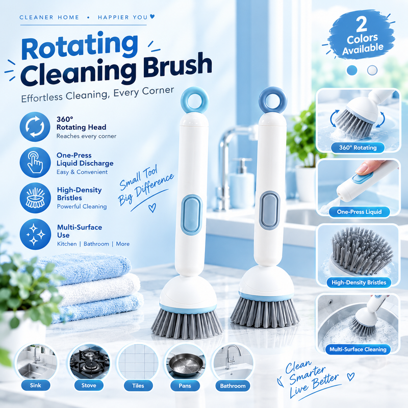 Long Handle Liquid Adding Rotating Wok Brush Kitchen Special Multifunction Cleaning Brush