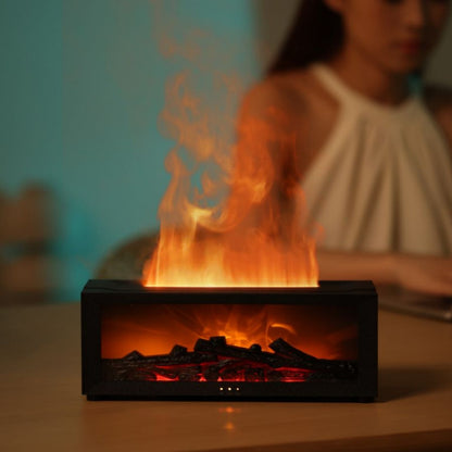 Flame effect aromatherapy diffuser creating a warm ambient atmosphere